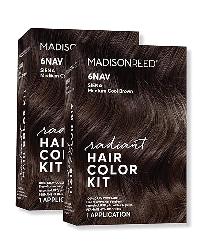 Madison Reed Radiant Hair Color Kit - 6NAV Medium Cool Brown (Siena Brown), Dimensional Gray Hair Blending Permanent Hair Dye, PPD-Free Beauty & Personal Care Madison Reed