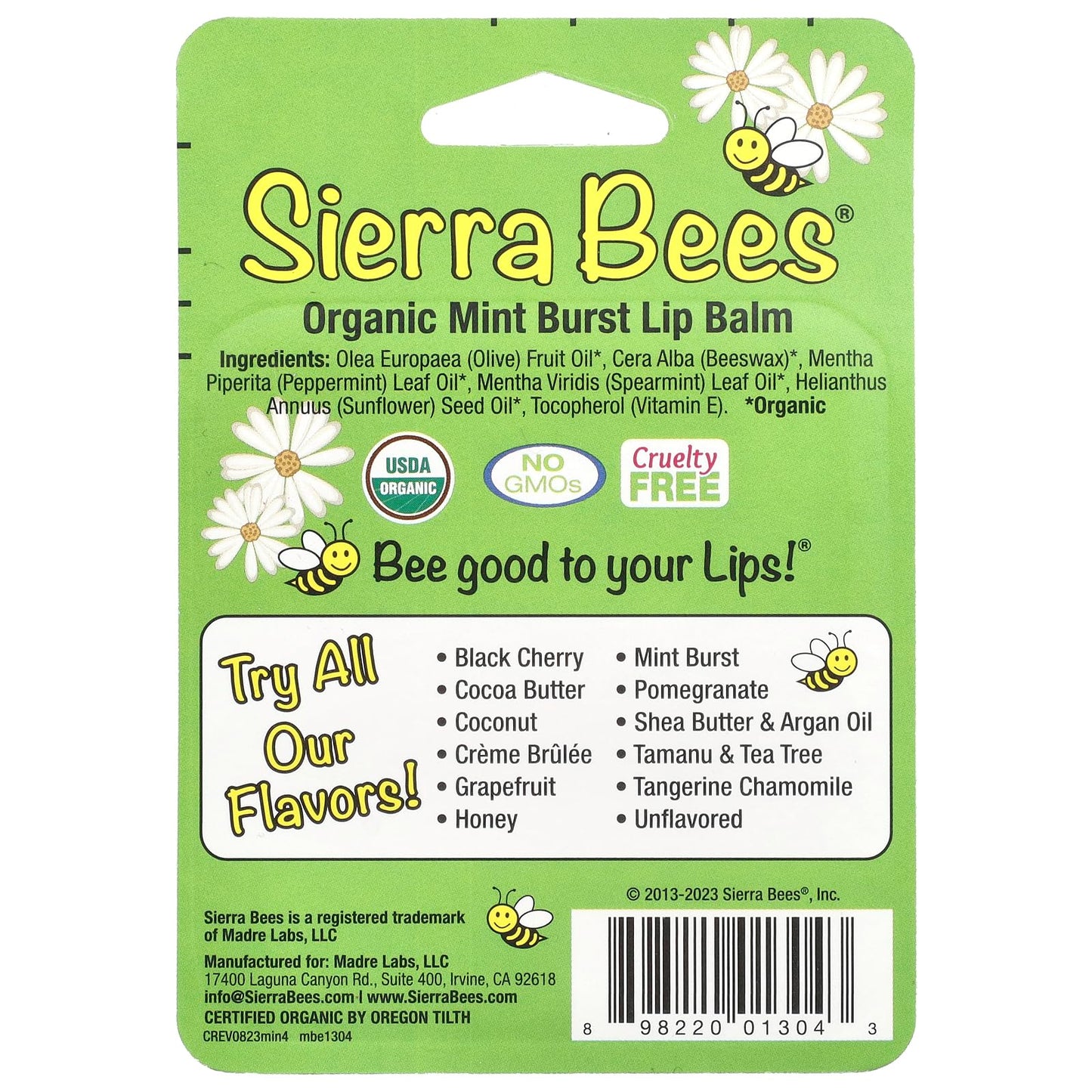 Sierra Bees Organic Lip Balms, Mint Burst, 4 Pack, 0.15 oz (4.25 g) Each Beauty and Personal Care Sierra Bees