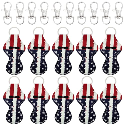 allydrew 10 Pack Chapstick Holder Keychain, Keyring for Lip Balm Lip Gloss Lipstick with 10 Pieces Metal Keyring Clasps, Patriotic Flag Beauty & Personal Care allydrew
