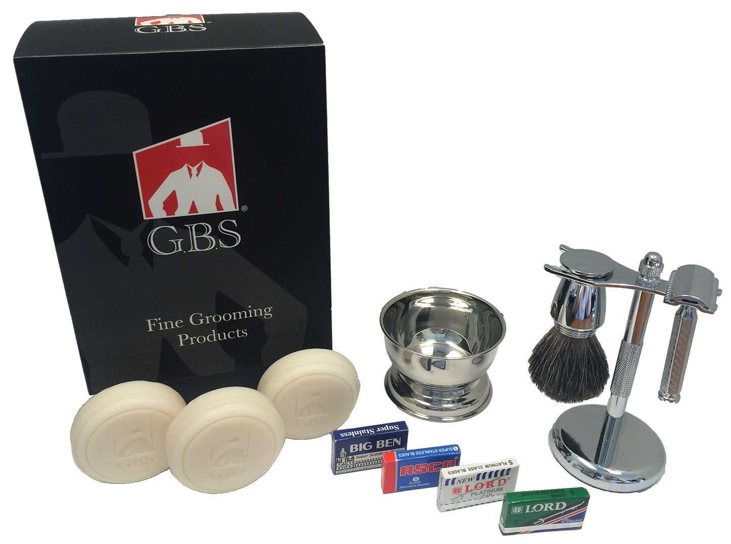 G.B.S Stylish Shaving Kit- For Men’s Beard Traditional 42C Safety Razor, Badger Shaving Brush, Stainless Brush & Razor Stand, Chrome Bowl, 3 Pack Beauty and Personal Care G.B.S