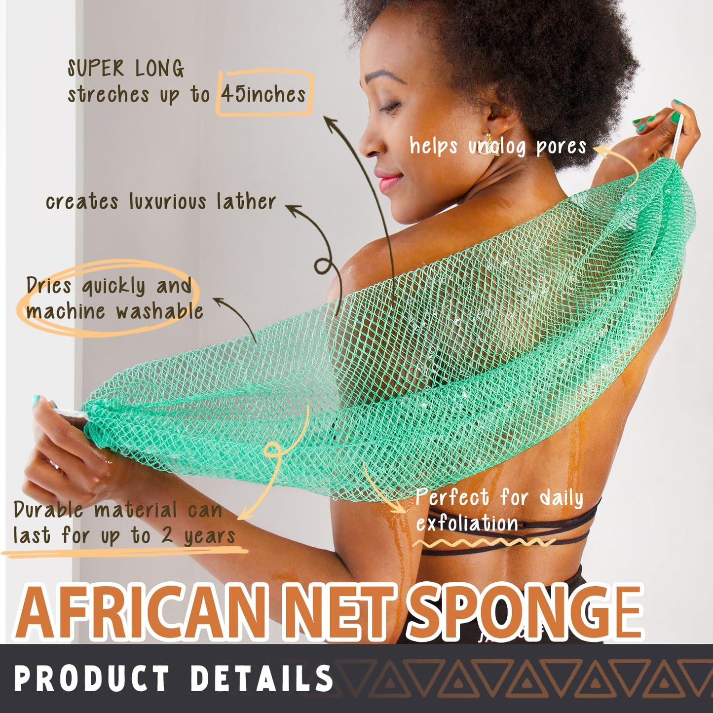 African Net Sponge Authentic - African Exfoliating Net Sponge Real African Wash Cloth Loofah - African Bath Sponge with Knots Exfoliator Net Beauty and Personal Care Hrsqu