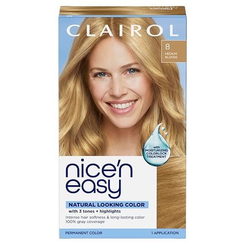 Clairol Nice'n Easy Permanent Hair Dye, 8 Medium Blonde | 100% Gray Coverage | Long?Lasting, Natural?Looking Color & Shine | Pack of 1 Beauty & Personal Care Clairol