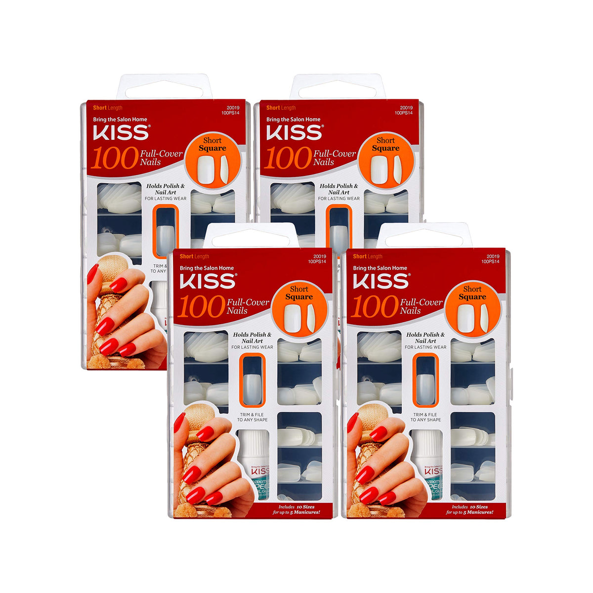 Kiss Products 100 Full Cover Nails, Short Square (4 PACK)