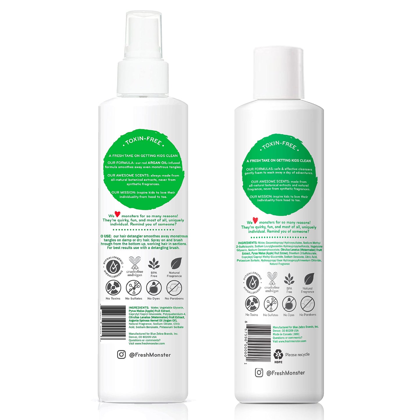 Fresh Monster Kids Hair Detangler Spray & 2-in-1 Shampoo & Conditioner Combo, Toxin-Free, Hypoallergenic & Natural, Watermelon (8.5 oz Detangler & 8.5 Beauty & Personal Care Fresh Monster
