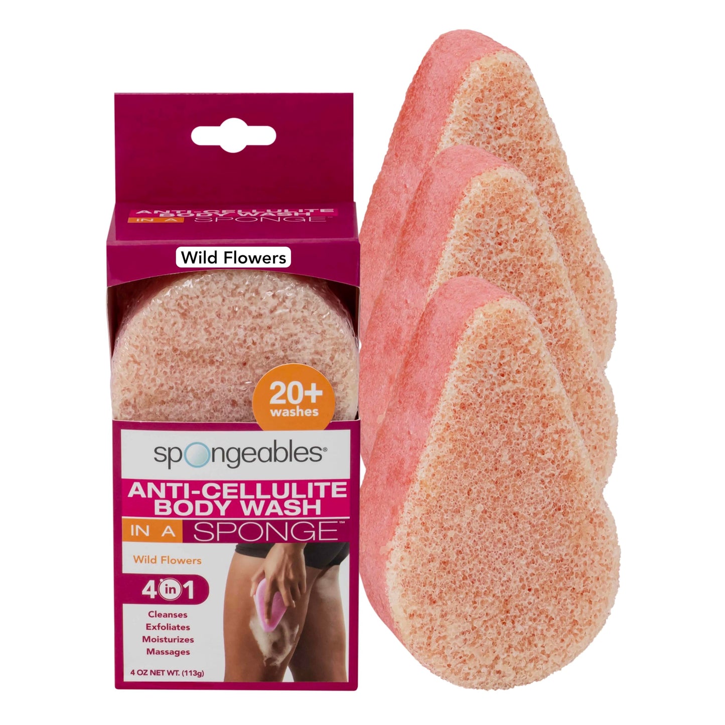 Spongeables Anti Cellulite Body Wash in a 20+ Wash Sponge, Wild Flower, 3 Count Beauty and Personal Care Spongeables