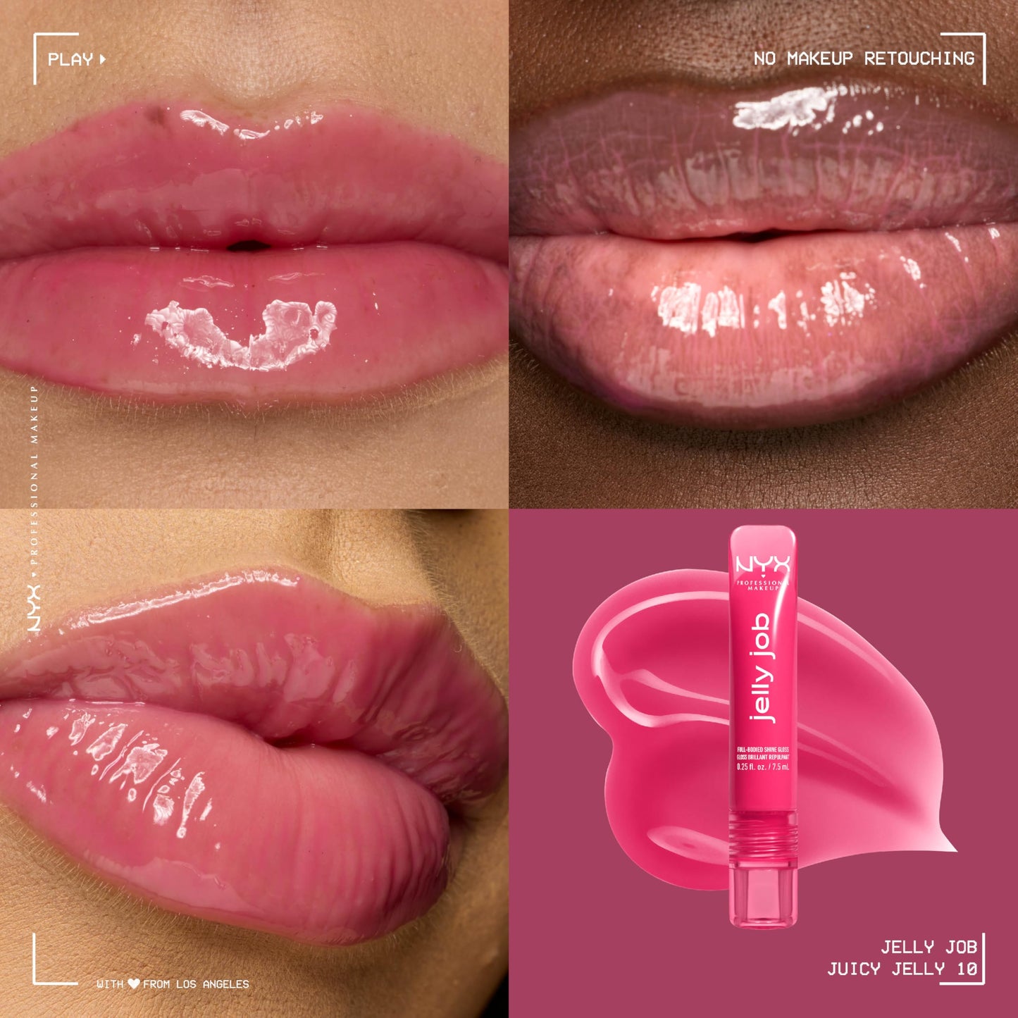 NYX PROFESSIONAL MAKEUP Jelly Job Lip Gloss, Lip Tint Gloss with Full-Bodied, Smoothing, and Hyper-Glossy Shine - Juicy Jelly (Bright Pink) Beauty & Personal Care NYX PROFESSIONAL MAKEUP
