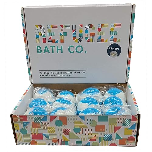 Refugee Bath Co. Variety Pack Bath Bombs Tea Tree and Eucalyptus Essential Oils Cocoa Butter Support Refugee Employment in USA (12 Pack) Beauty & Personal Care Refugee Bath Co.