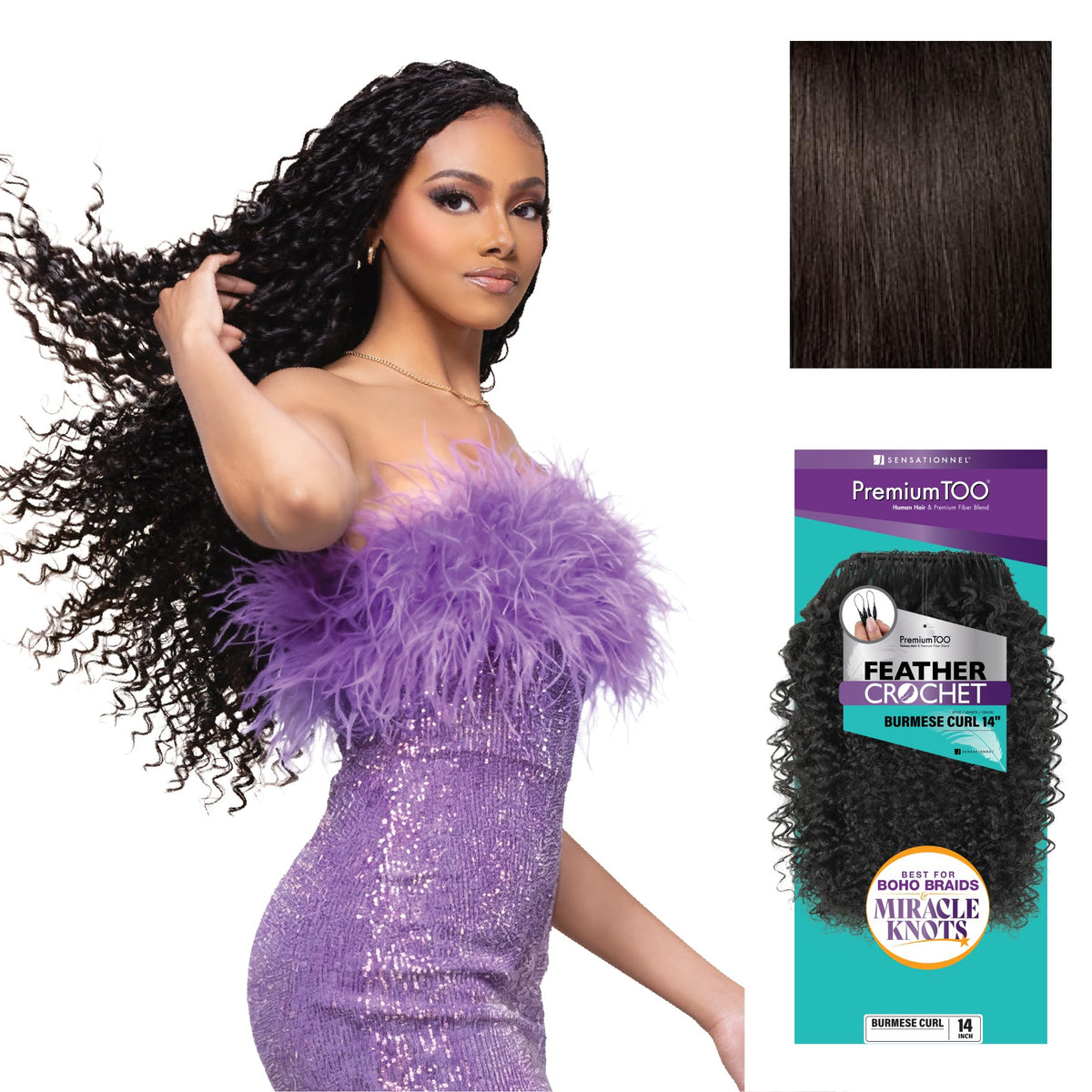 Sensationnel PremiumToo Feather Crochet Braid-Burmese Curl,14in,2 DARKBROWN