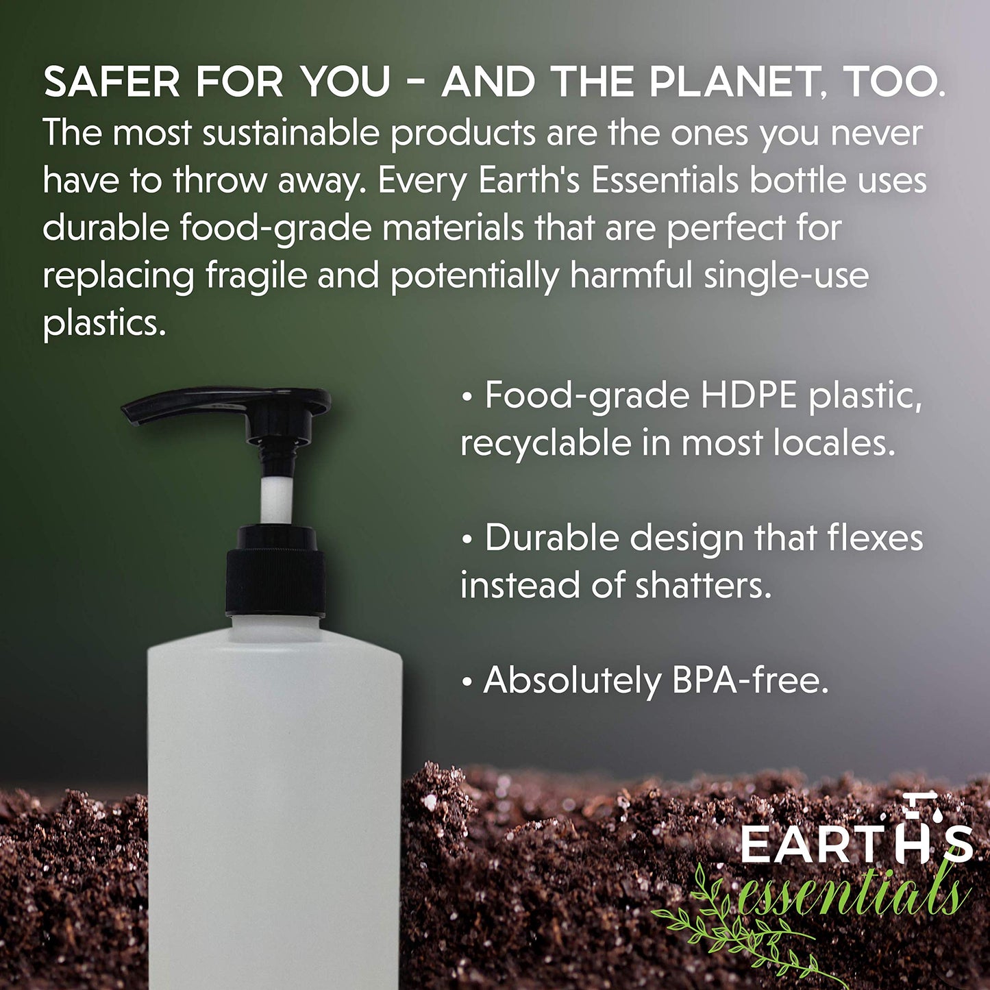32oz (1 quart) Refillable Empty Pump Bottle Soap Dispensers for Hand Soap, Shampoo, Shower Gel, Body Wash and Lotion, BPA-Free HDPE Plastic Beauty & Personal Care Earth's Essentials