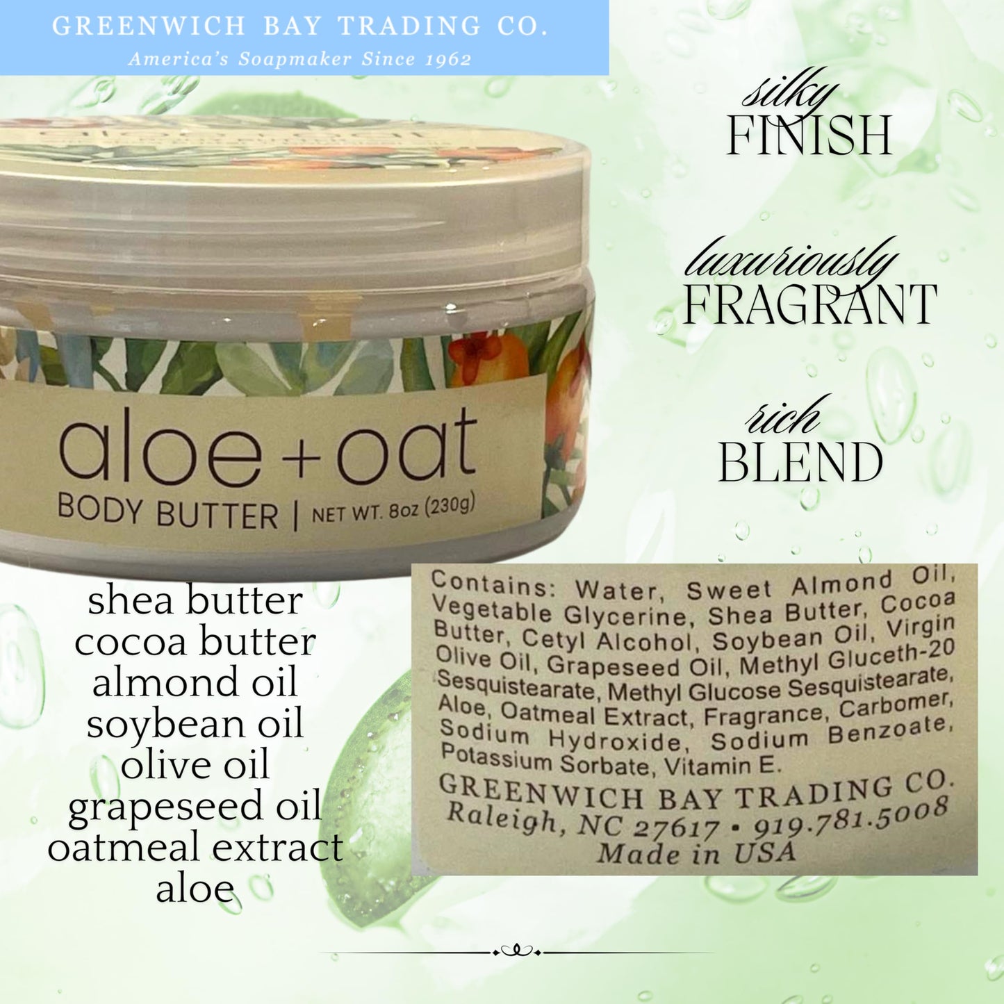 Greenwich Bay Trading Company Aloe Oat Body Butter | Luxurious Moisturizing Cream with Aloe Vera and Oat Extract | 8 oz Beauty & Personal Care Greenwich Bay Trading Company
