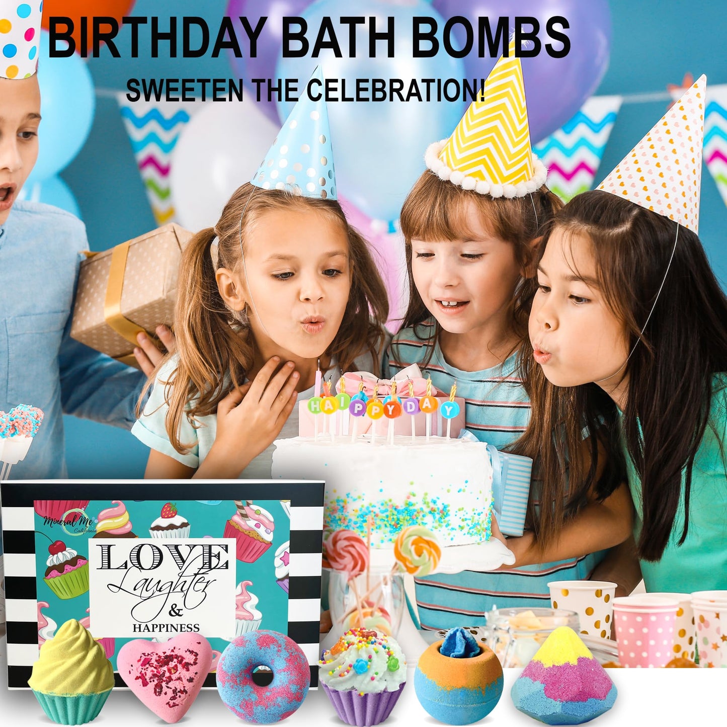 Bath Bombs for Girls - 6 Organic Bath Bombs Gift Set with Natural Ingredients, Aromatherapy Bubble Bath Fizzy for Kids, Teens, Women - Skin Beauty and Personal Care Mineral Me California
