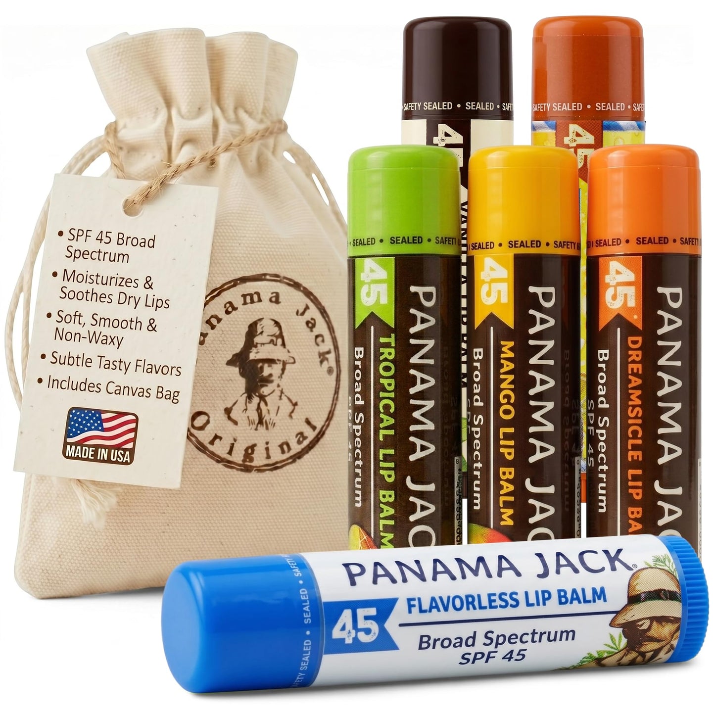 Panama Jack Sunscreen Lip Balm - SPF 45, Flavor Pack, Broad Spectrum UVA-UVB Sunscreen Protection, Prevents & Soothes Dry, Chapped Lips (6 Pack) Beauty and Personal Care Panama Jack Default Title