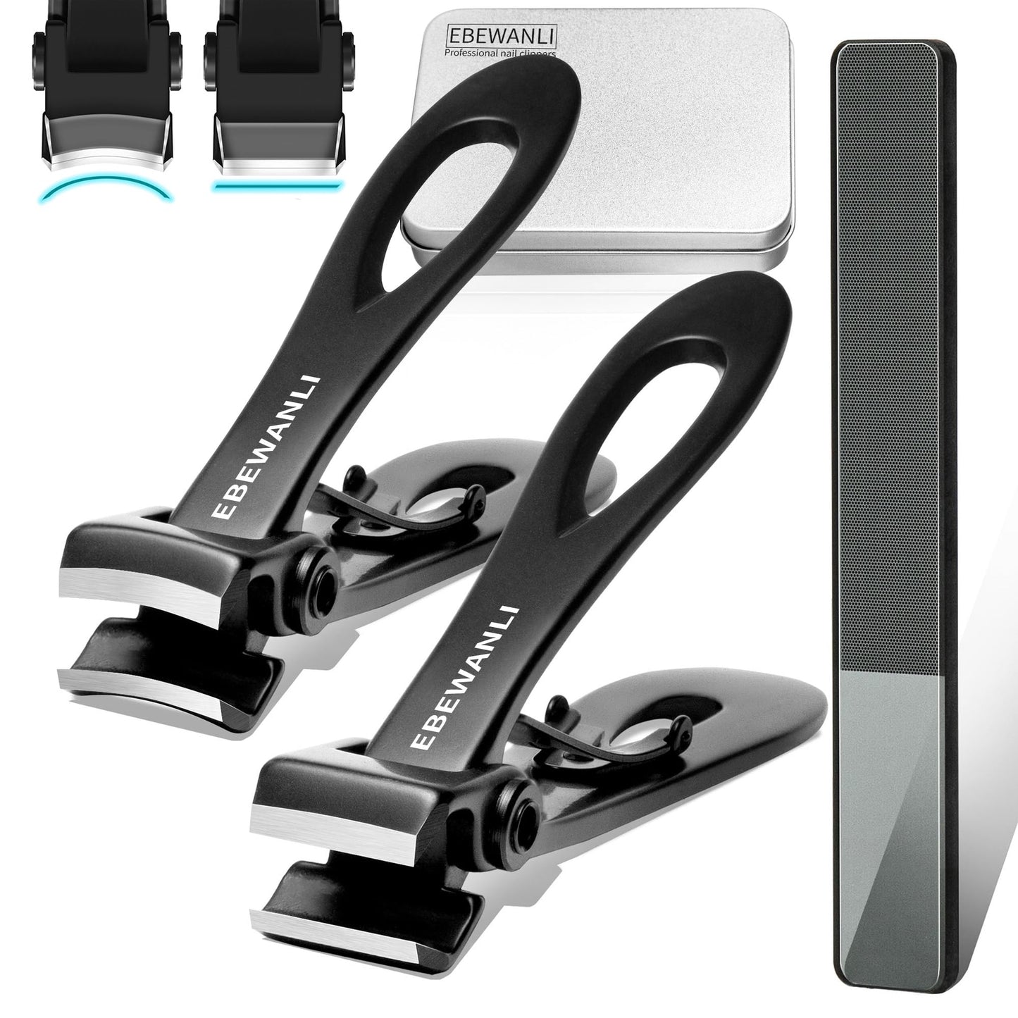 EBEWANLI Nail Clippers Set, Toe Nail Clippers for Men, 17mm Wide Jaw Opening Toenail Clippers for Thick Toenails, Straight and Curved Blade Heavy Duty Beauty & Personal Care EBEWANLI