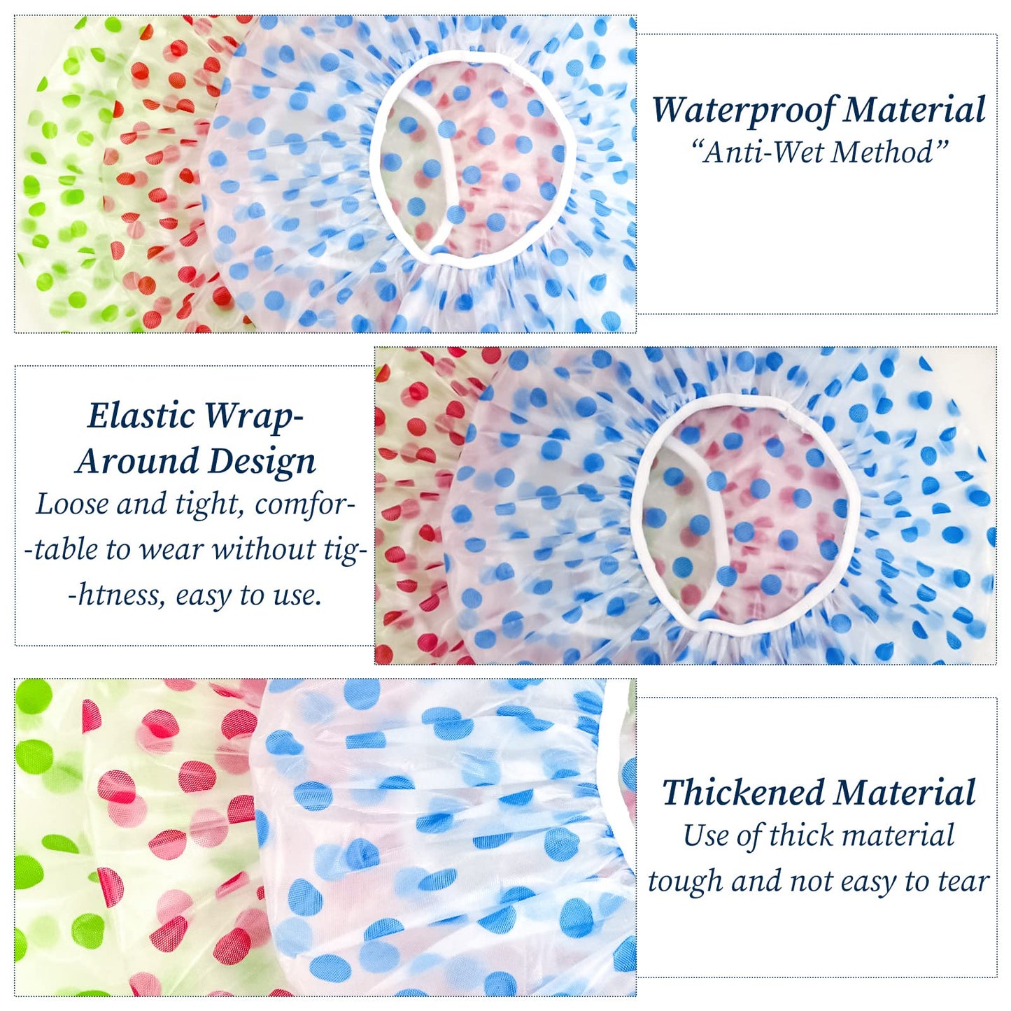 6PCS Shower Caps, Elastic Reusable Waterproof Plastic Shower Cap for Women Ladies Spa Salon (Red+Green+Blue) Beauty and Personal Care Fouews