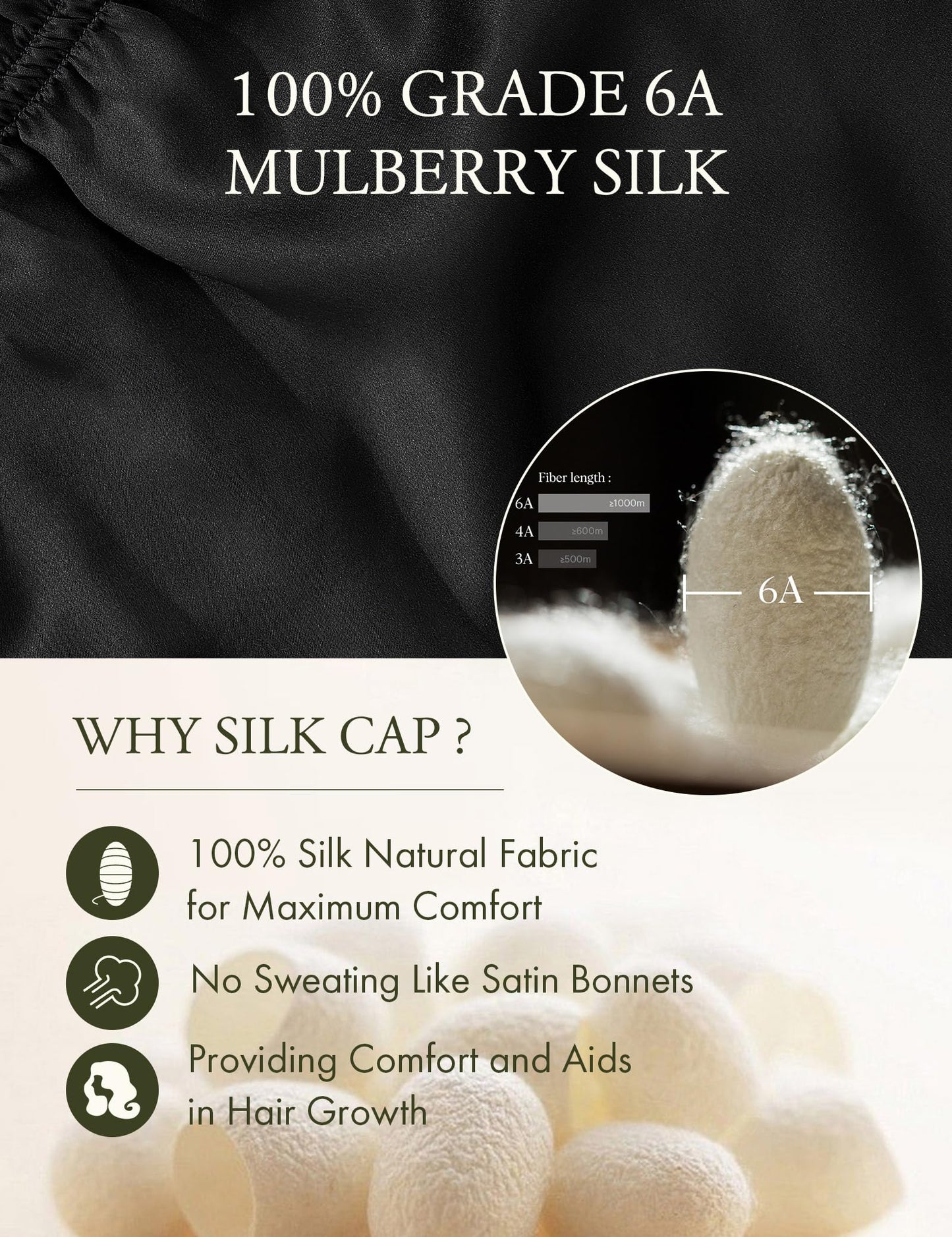 LilySilk Extra Long Silk Bonnet Sleep Cap for Women Soft Adjustable Hair Bonnet for Braids,Curly,Long Hair- Soft Elastic Band, Black Beauty and Personal Care LilySilk