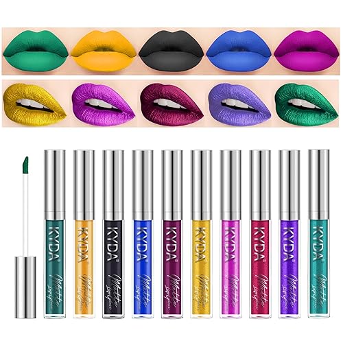 KYDA 10 Colors Lipstick Set, 5 Matte Velvet & 5 Shimmer Metallic Lips Color, Non-Stick Cup Long Wear Lip Glaze, High Pigmented Lipstick Cosmetic Gift Beauty & Personal Care KYDA