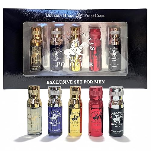 Beverly Hills Polo Club 5 Piece Mini Gift Set Exclusive for Men, EDT Eau De Toilette 5 Mini 0.5oz Bottles Beauty & Personal Care Beverly Hills Polo Club