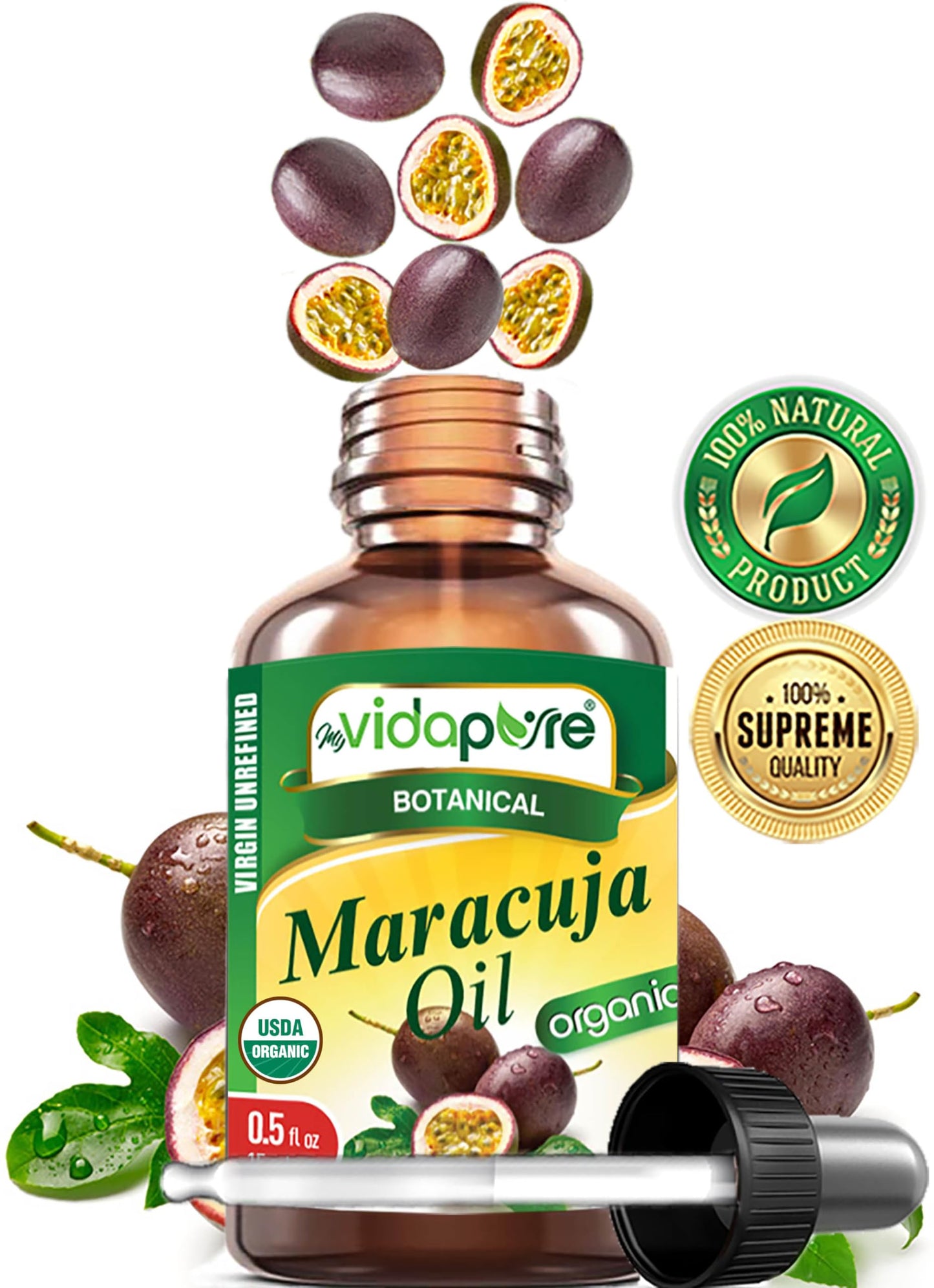 MYVIDAPURE Organic MARACUJA OIL Passion Fruit Certified Organic 100% Natural, Pure WILD GROWTH VIRGIN UNREFINED Brazilian for Skin, Face, Hair, Lip Beauty & Personal Care MYVIDAPURE