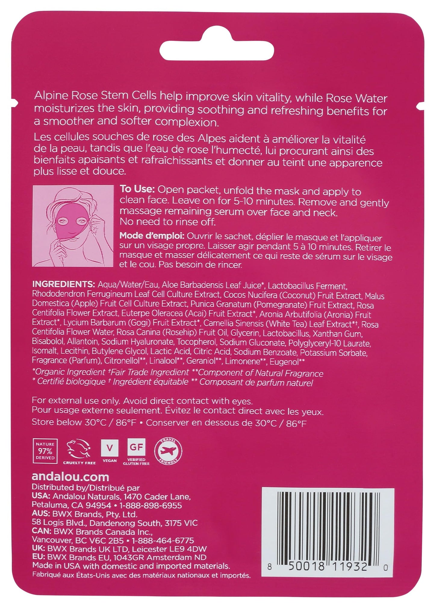 Andalou Naturals 1000 Roses Instant Soothe & Smooth Sheet Mask, 0.6 FZ Beauty & Personal Care Andalou Naturals