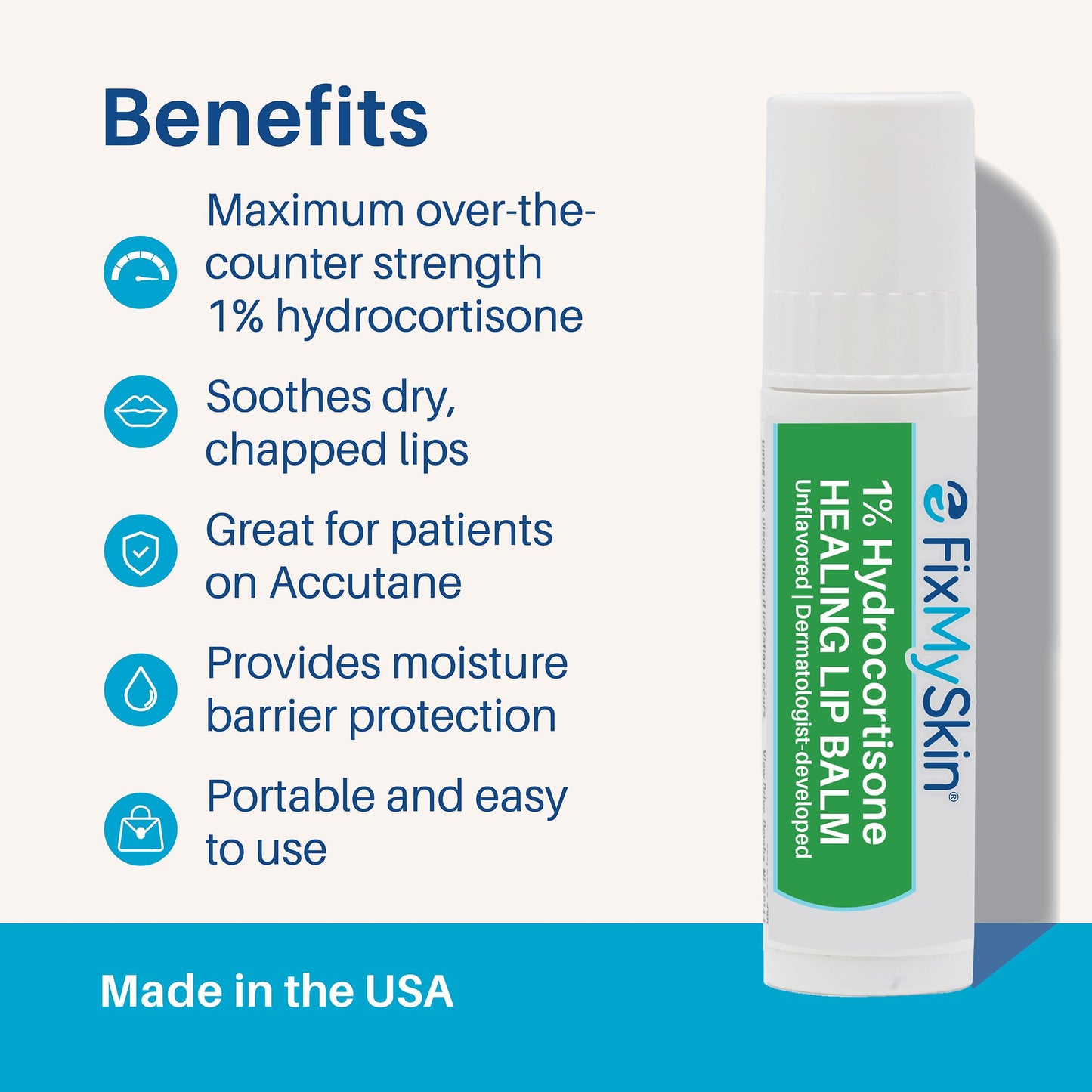 FixMySkin 1% Hydrocortisone Healing Lip Balm, Unflavored, 0.15 oz Beauty and Personal Care FixMySkin