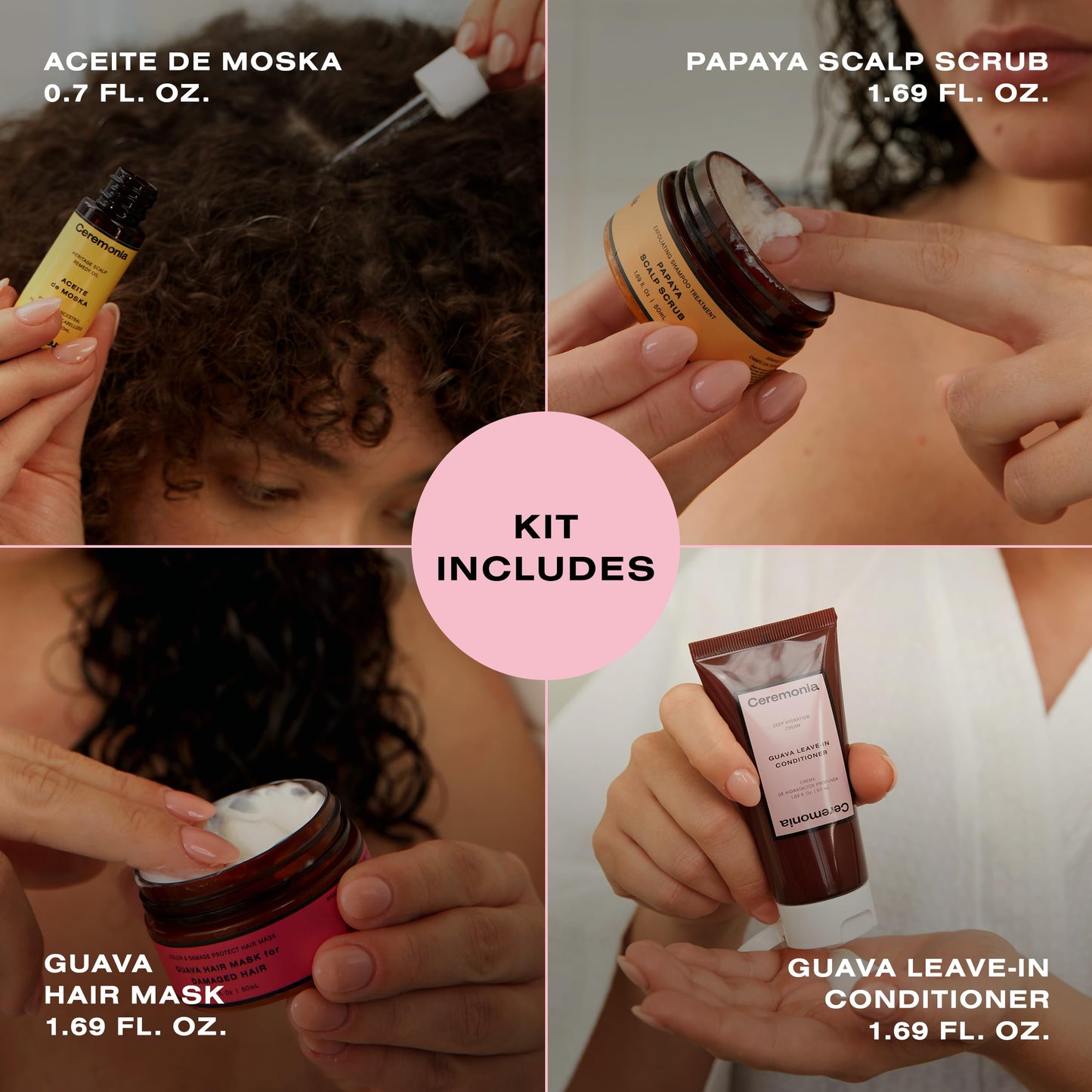Ceremonia The Hair Wellness Kit | Weekly Deep Cleanse & Hydration Routine | 4 Piece Travel-Size Set Includes Scalp Oil, Shampoo Scrub, Hair Mask Beauty & Personal Care Ceremonia