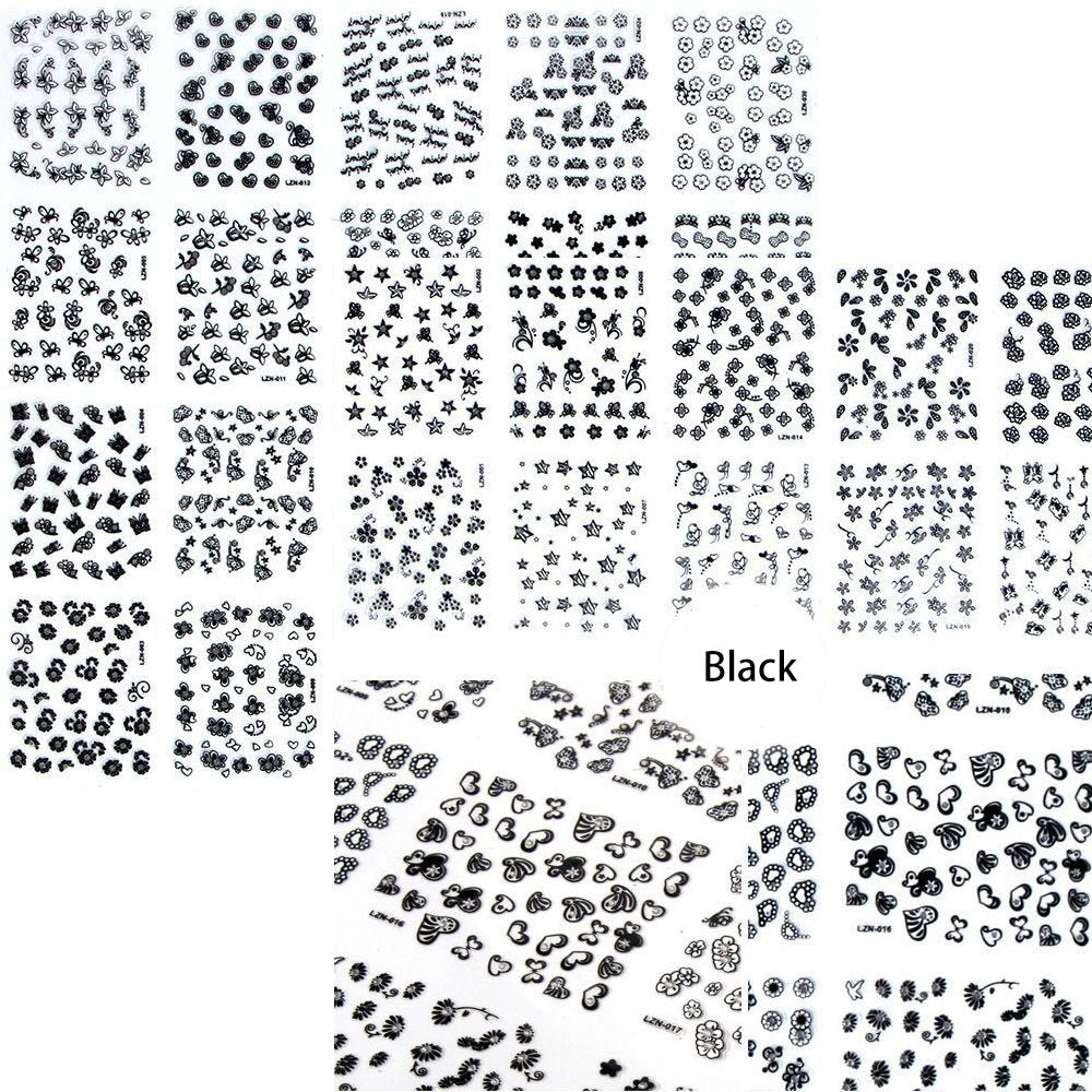 4500 Pieces Flowers Nail Stickers Kit 90 Sheets 3D Mini Nail Art Stickers Black White Colorful Various Patterns Flower Decals Self-Adhesive False Beauty & Personal Care Tazimi