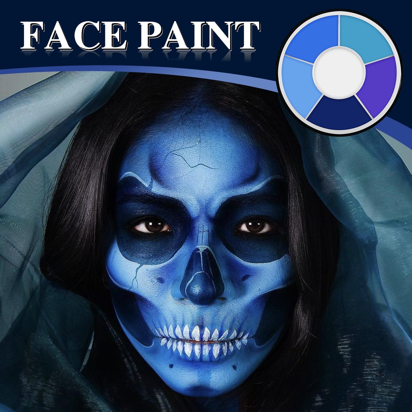 Vibrant 6 Colors Blue Face Body Paint Palette, Professional, Washable Formula Painting for Halloween, Cosplay & SFX Makeup, Dress Up Party Beauty & Personal Care Js2U ZW