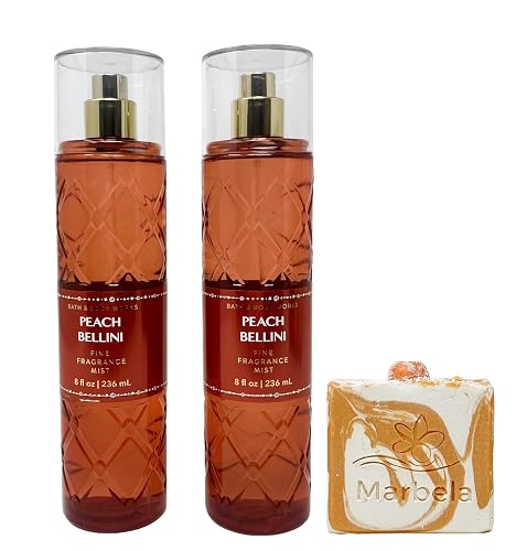 Bath & Body Works Peach Bellini - Pack of Two - Fragrance Mist With a Peach Gardenia Soap. Beauty & Personal Care Bath & Body Works