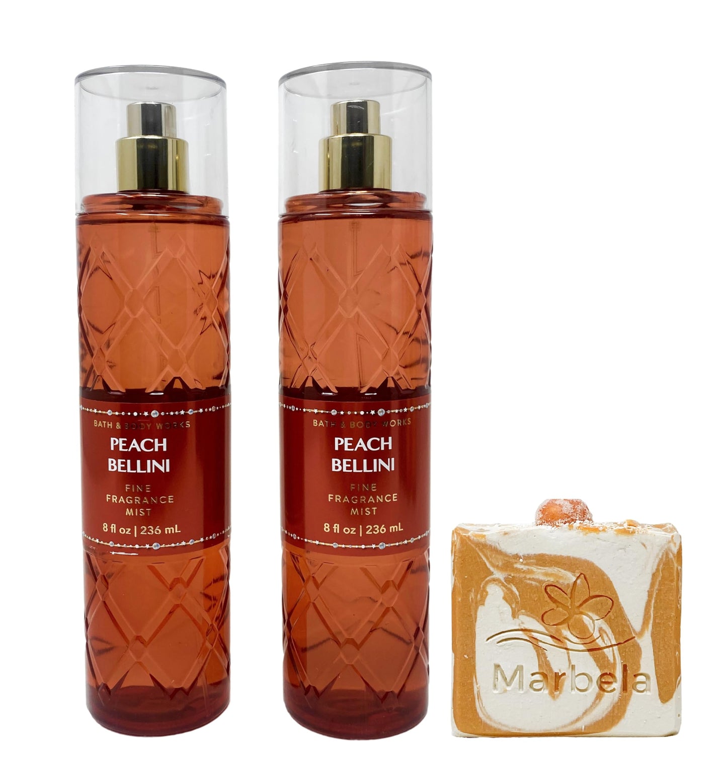 Bath & Body Works Peach Bellini - Pack of Two - Fragrance Mist With a Peach Gardenia Soap. Beauty & Personal Care Bath & Body Works