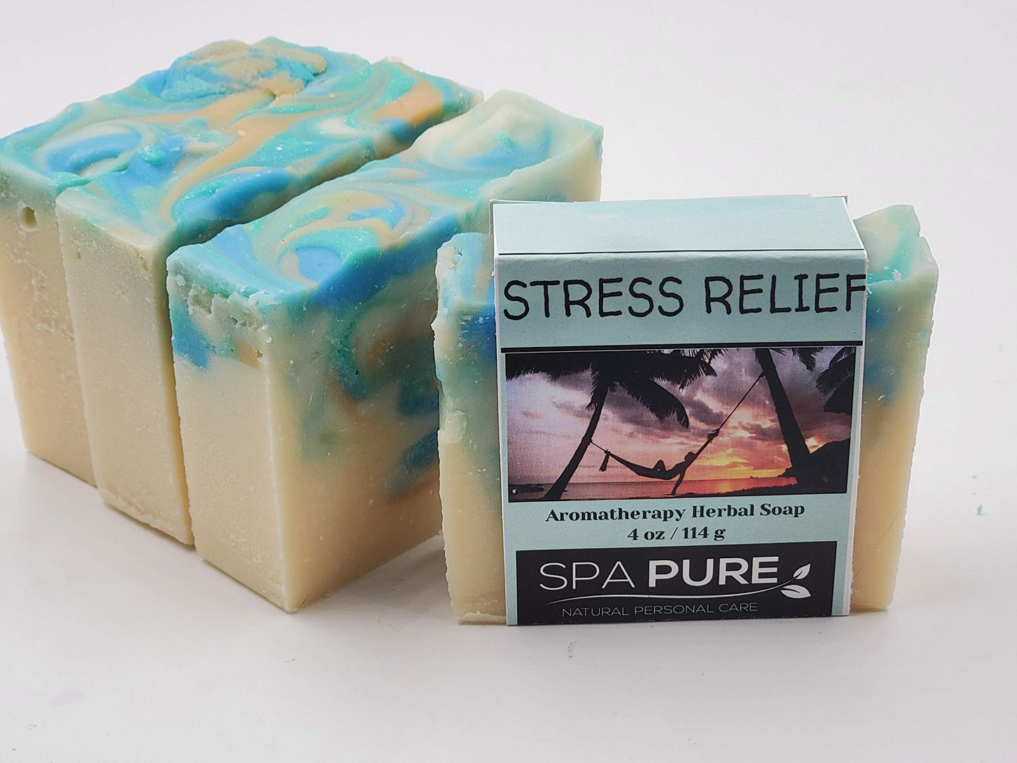 Spa Pure Aromatherapy Vegan Soap: Herbal Stress Relief, made with plant based ingredients, essential oils, all natural, 4.5 oz each (Stress Relief) Beauty & Personal Care Spa Pure