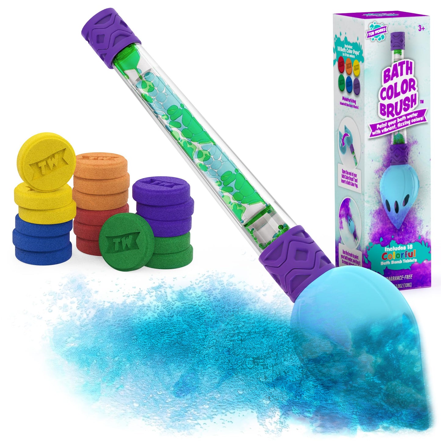 Tub Works® Bath Color Brush™ Kids Bath Bomb Set - Nontoxic & Fragrance-Free - Use Brush to Paint Water with Vibrant, Fizzing Colors - Fun BathBombs Beauty and Personal Care Tub Works