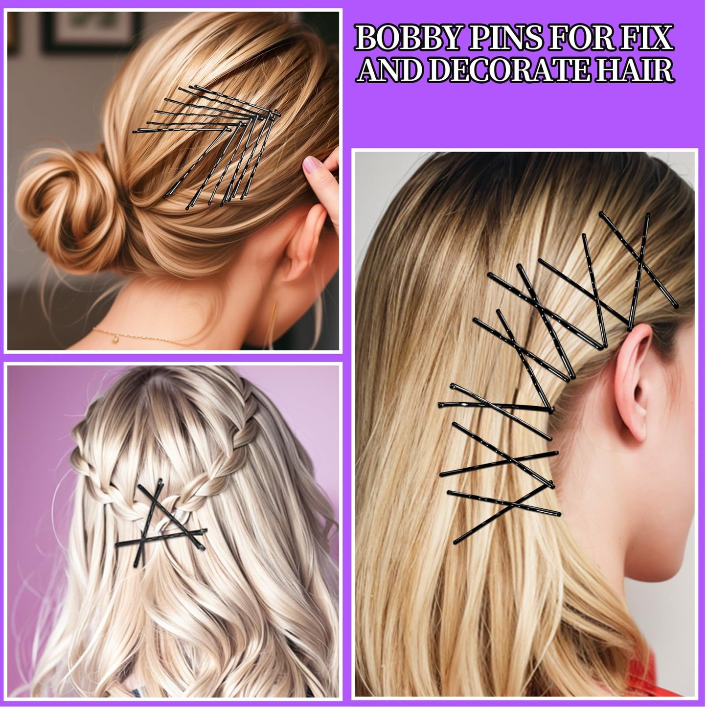 Teenitor 300pcs Hair Pins Bobby Pins Black, 100 Black Bobby Pins 2" 2.75"100 Hair Pins for Women and 100 Clear Hair Bands Kit, U Pins for Buns 2" Beauty and Personal Care Teenitor