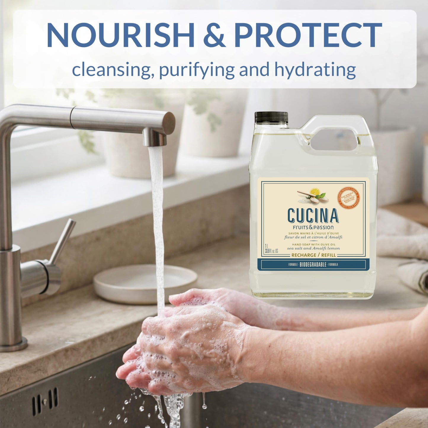 Cucina Fruits & Passion Hand Soap Refill, Sea Salt & Amalfi Lemon, 33.8 fl oz (1L) Each, 2-Pack, Biodegradable Liquid Hand Soap with Olive Oil Beauty & Personal Care Cucina