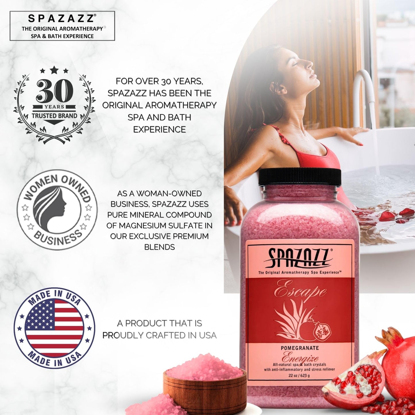 Spazazz SPZ-261 Escape Aromatherapy Crystals Container, 22-Ounce, Pomegranate Energize Beauty and Personal Care Spazazz