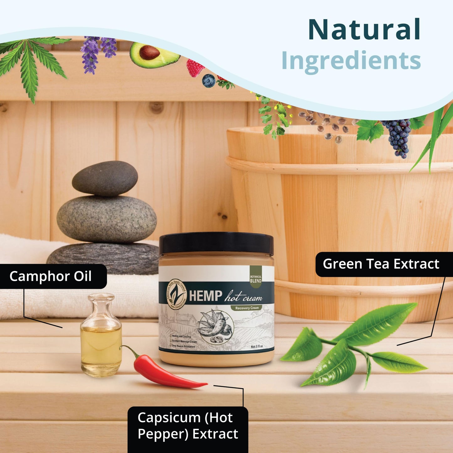 Zatural Hemp Hot Cream Massage Joints and Muscles and Body Wraps Essential Oil Blend, Aloe, Hemp, and More (8oz jar) Beauty & Personal Care Zatural