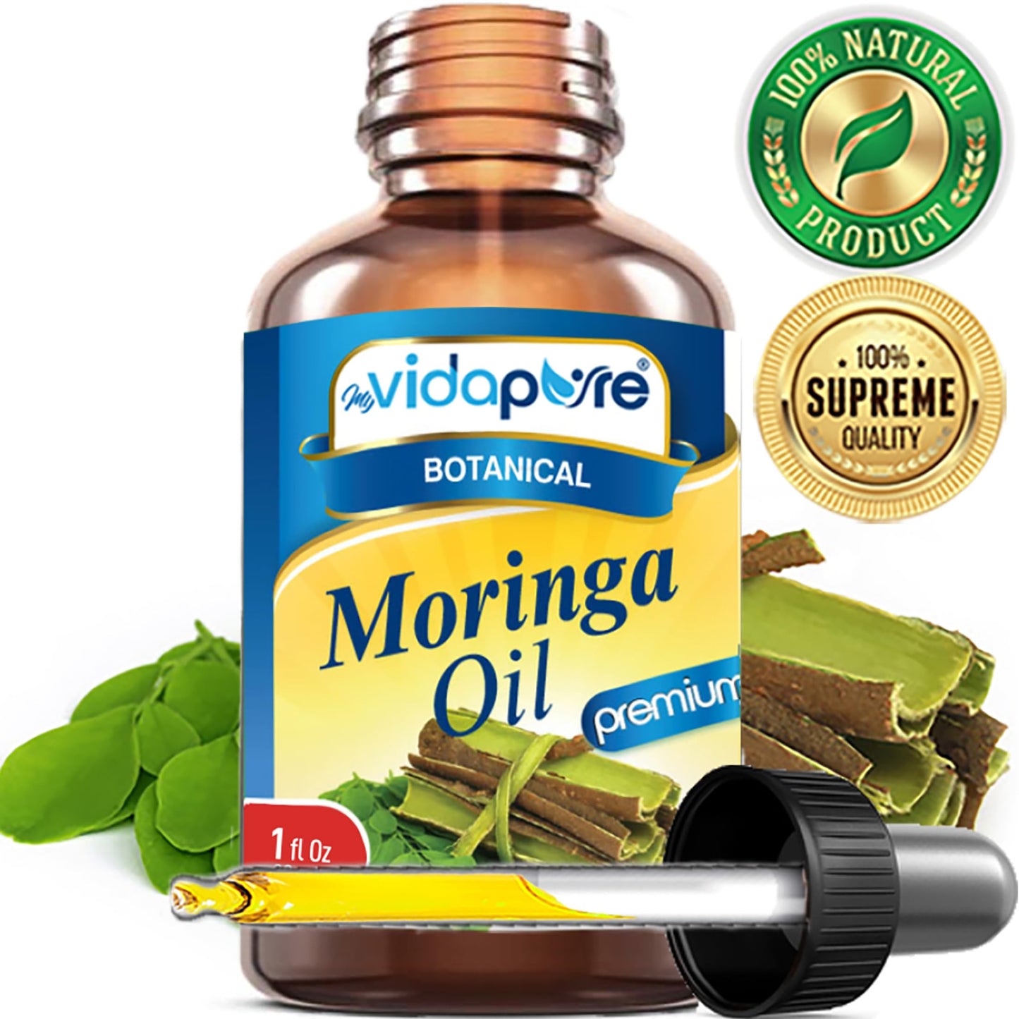 MYVIDAPURE MORINGA OIL Moringa oleifera 100% Pure REFINED UNDILUTED Cold Pressed for Skin, Face, Hair, Lip and Nail Care (1 Fl Oz) Beauty & Personal Care MYVIDAPURE