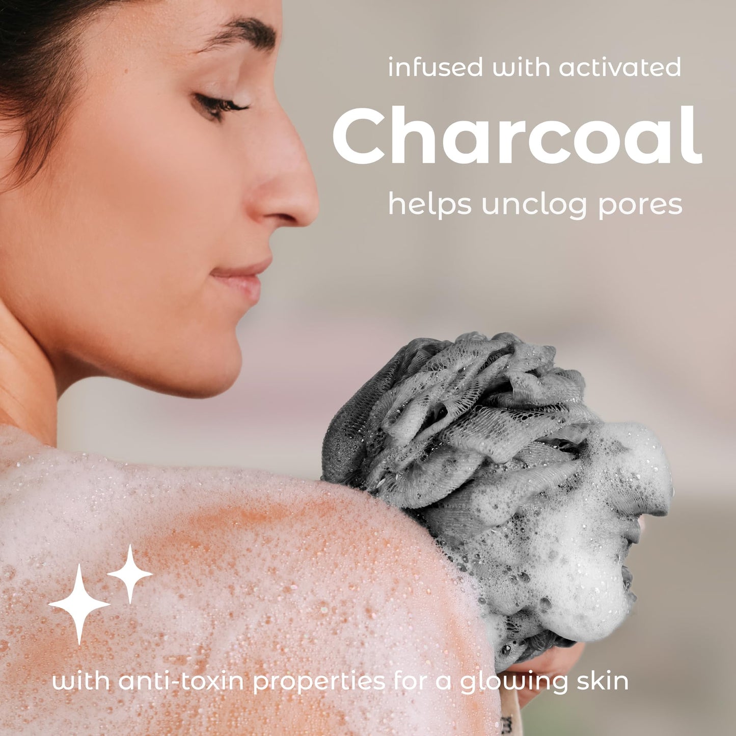 MainBasics Charcoal Infused Bath Shower Loofah Sponge Pouf Body Wash Scrubber (Set of 3) Beauty & Personal Care MainBasics