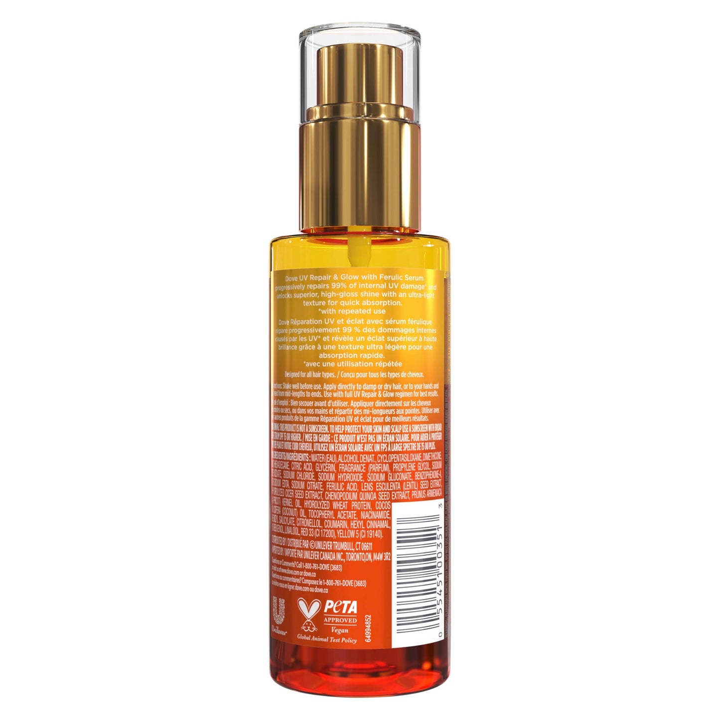 Dove Damage Therapy Defense Bi-Phase Serum + Oil 1 ct UV Repair & Glow for 70 Hour Hair Protection, with Ferulic Serum, 3.9 fl oz Beauty and Personal Care Dove