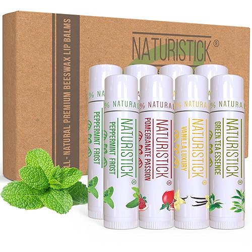 8-Pack Premium Beeswax Lip Balm by Naturistick | Chemical-Free, 100% Natural Chapstick for Dry, Chapped Lips | Made with Coconut Oil, Shea Butter Beauty & Personal Care Naturistick