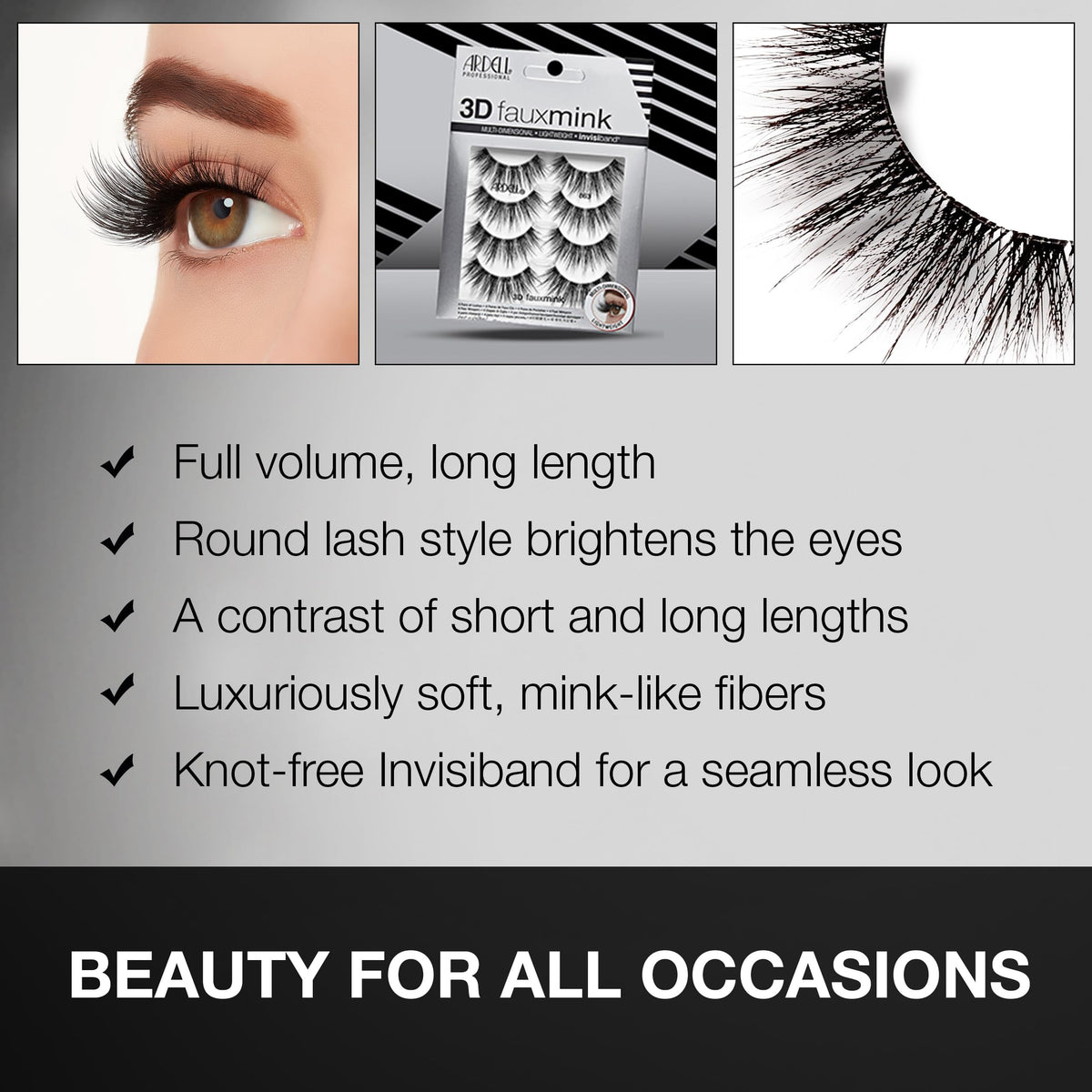 Ardell 3D Faux Mink Lashes 863 - Multi-Dimensional False Eyelashes Natural Look Strip Wispy Lashes, 4 Pairs