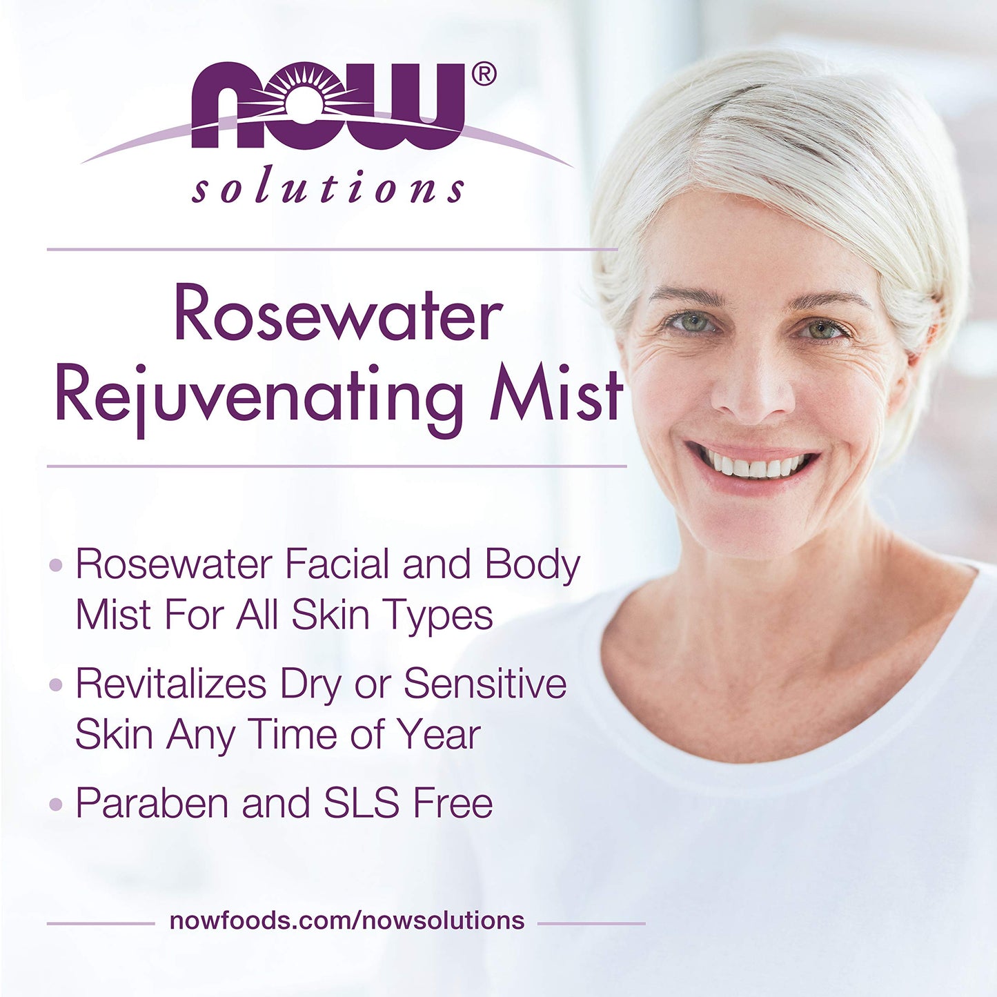 NOW Solutions Rosewater Rejuvenating Mist, Hydration and Rejuvenation Spray for All Skin and Hair Types, 4-Ounce Beauty & Personal Care NOW Foods
