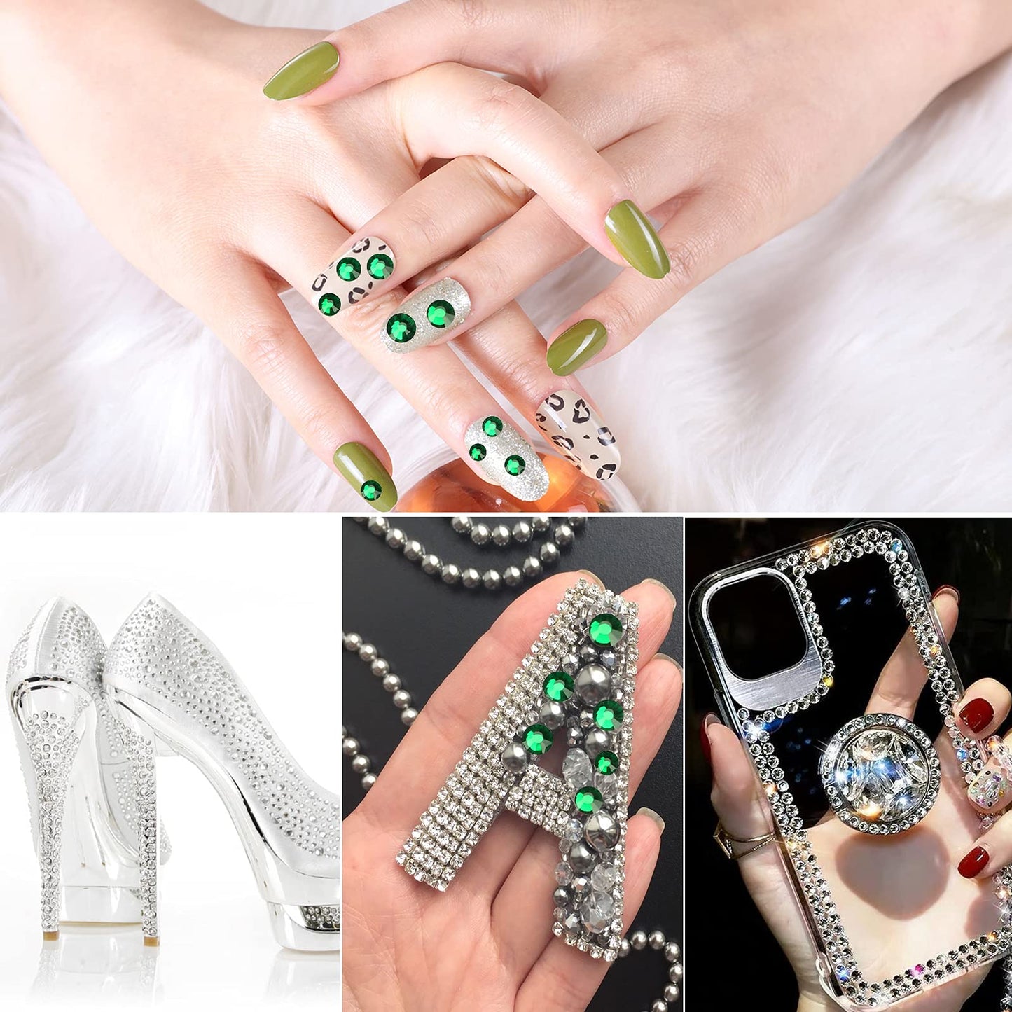 Jollin 3456pcs Flatback Rhinestones Glass Charms Diamantes Gems Stones for Nail Art 6 Size ss4~ss12 Dark Green Beauty & Personal Care Jollin