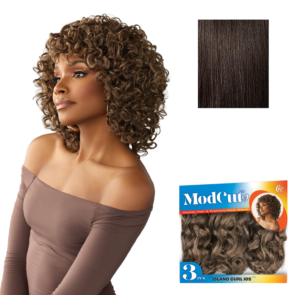 Sensationnel CKCO ModCut 3pcs Bundles -Island Curl 10S,2 DARKBROWN