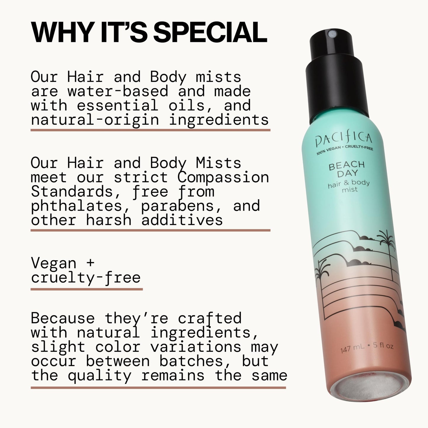 Pacifica Beach Day Hair Mist Perfume & Full Body Spray for Women - Body Mist Fragrance w/Bergamot, Orange Flower, Sandalwood, Amber, Musk & Suede Beauty & Personal Care Pacifica