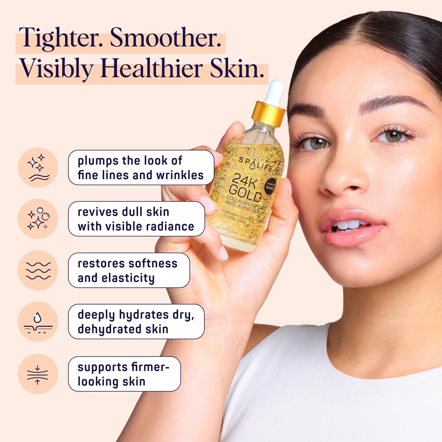 SpaLife Beauty 24k Gold Anti Aging Serum | Korean Deep Collagen Serum for Face with Real Gold Flakes | Hydrating & Firming Treatment for a Youthful Beauty & Personal Care SpaLife