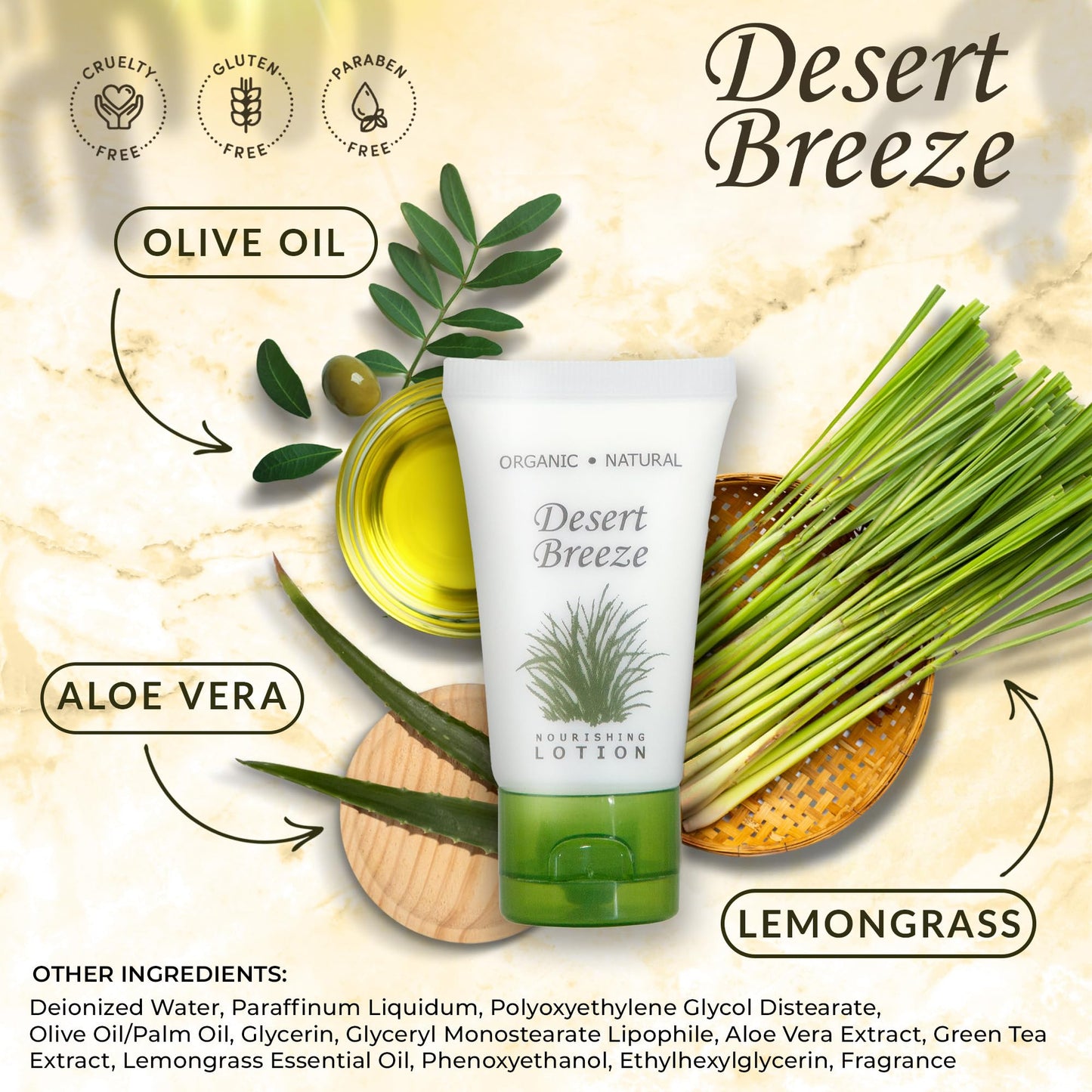 Travel Size Hotel Lotion 20 Count 1 oz Bottles Guest Amenities for Vacation Rentals and Short Term Rentals Paraben Free Green Tea & Lemongrass Scent Beauty & Personal Care Desert Breeze
