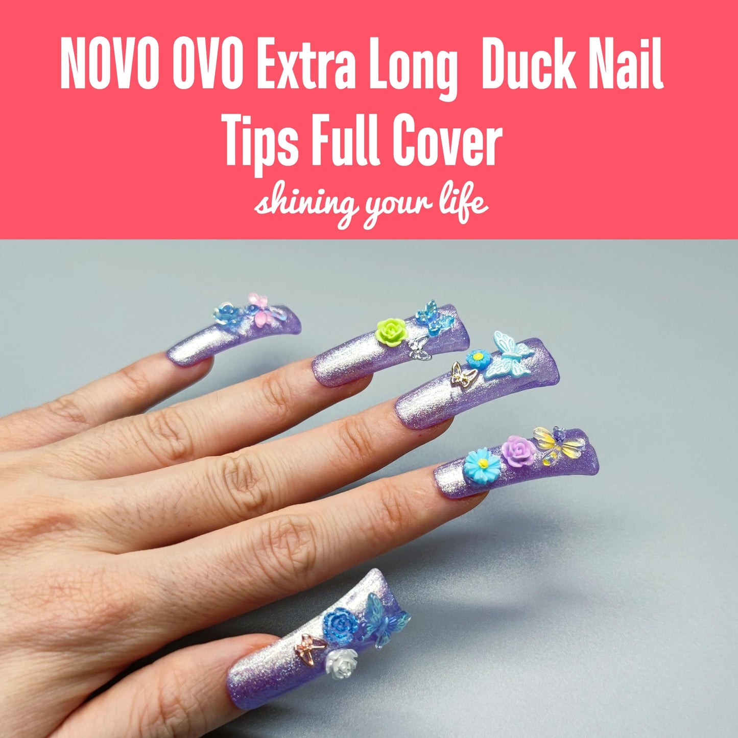 NOVO OVO 120 pcs Extra Long Duck Nail Tips Full Cover for Acrylic, Clear XL XXL Flare Feet Nails Press On, Y2K Vibe Wide French Soft Gel False Nail Beauty & Personal Care NOVO OVO