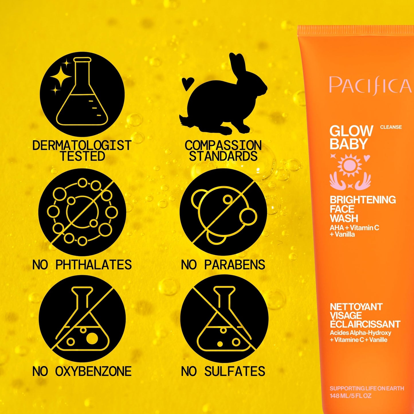 Pacifica Mini Glow Baby Brightening Facial Cleanser 1.4 oz - Vitamin C & Glycolic Acid (AHA) Face Wash- Daily Cleanser for Anti-Aging Exfoliating Beauty & Personal Care Pacifica