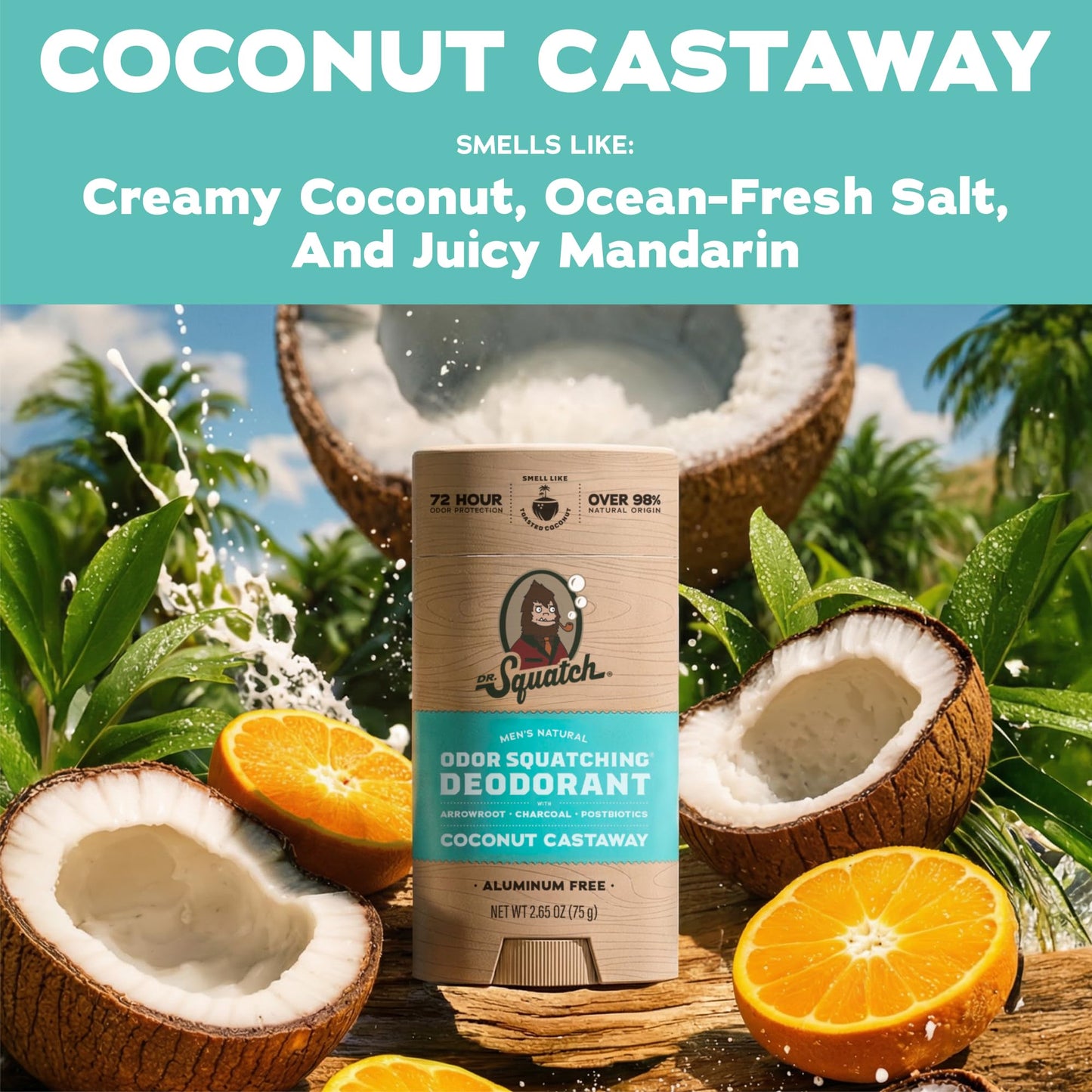 Dr. Squatch Natural Men’s Deodorant - Aluminum Free Natural Deodorant Men with Charcoal & Postbiotics for 72-Hour Odor Protection - Coconut Castaway Beauty and Personal Care Dr. Squatch
