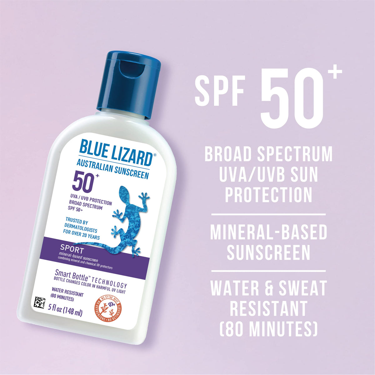 BLUE LIZARD Sport Mineral-Based Sunscreen Lotion - SPF 50+ - 5 oz Beauty & Personal Care BLUE LIZARD
